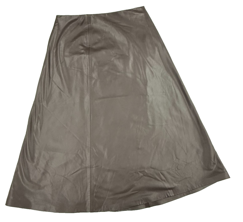NWT Anne Klein Medium Mahogany Faux Leather A-Line Midi Skirt Brown MSRP $119
